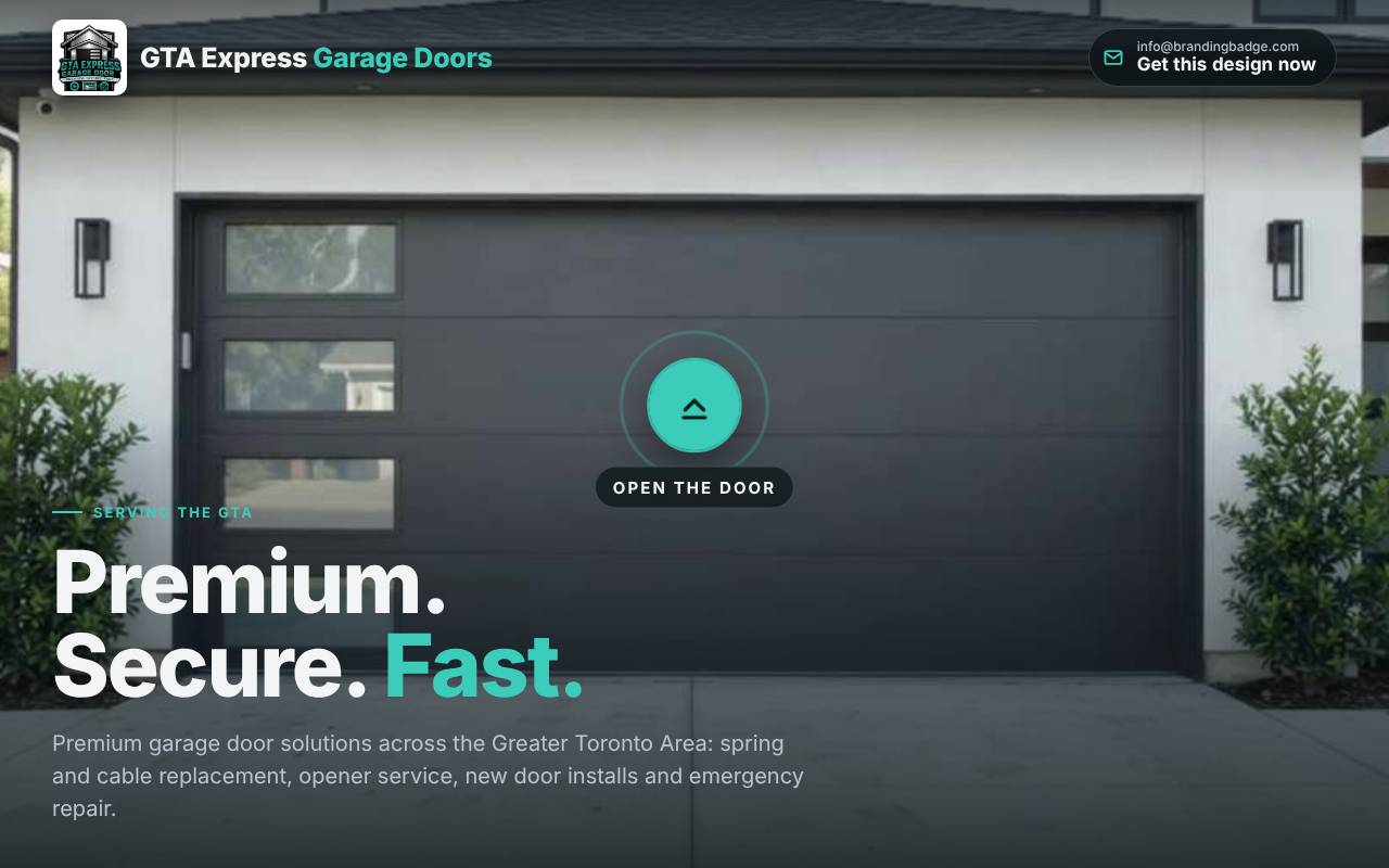 GTA Express Garage Doors site with a closed garage door